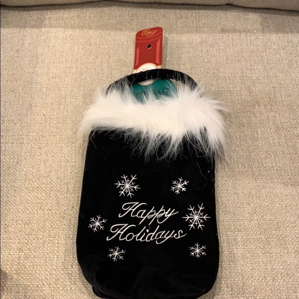 Christmas Crushed Velvet Wine Bag Happy Holidays